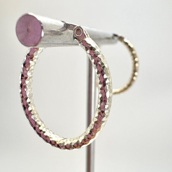 VTG Sterling Silver 925 Textured Elongated Hoop Earrings Size 1" Length - Picture 2 of 11